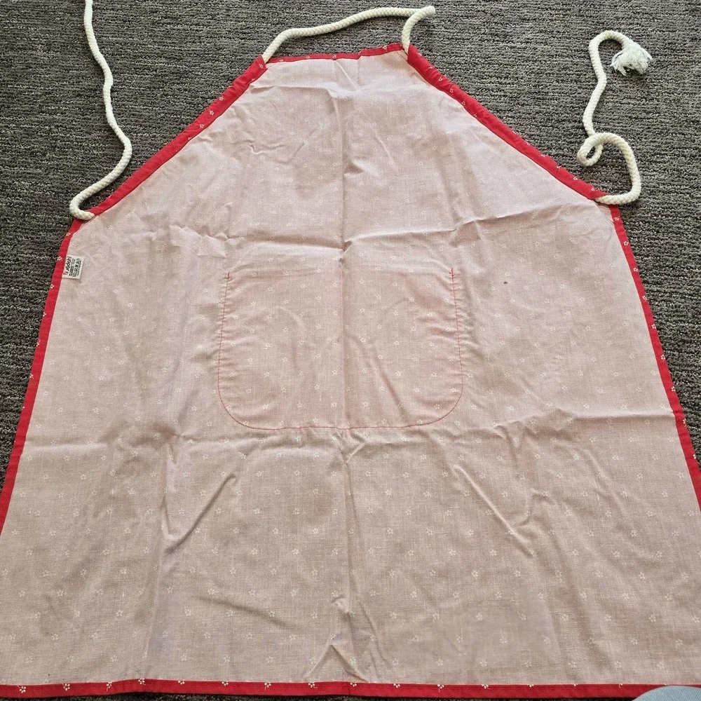 Vintage Sodahl Cottagecore Dotted Floral Red White Kitchen Apron‎ Rope String